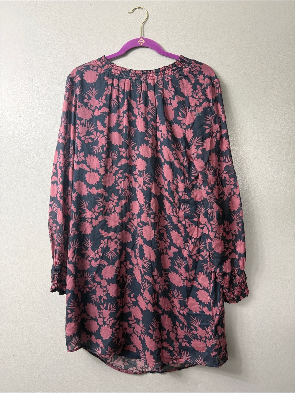 cloth & stone anthropologie floral burgundy sheer sleeve shift dress small